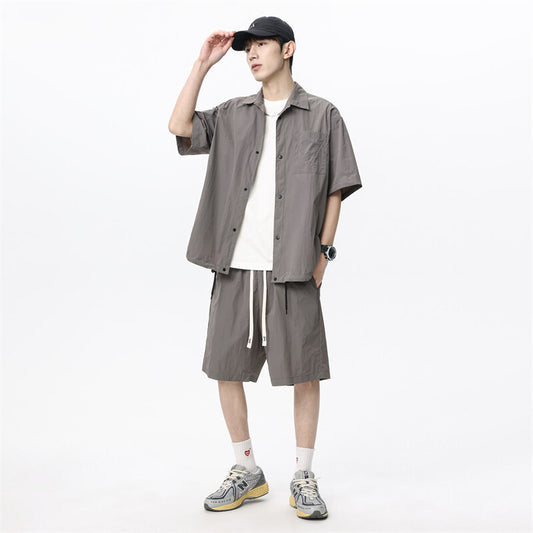 Men's Loose Shorts Casual Shirt Hemp Light Breathable Non-stick Two-piece Set